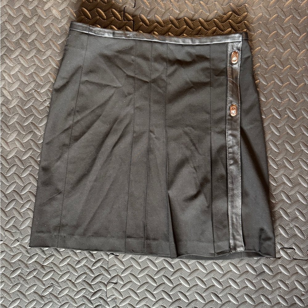 INC Black Mini skirt size 8, pleated wrap buckle